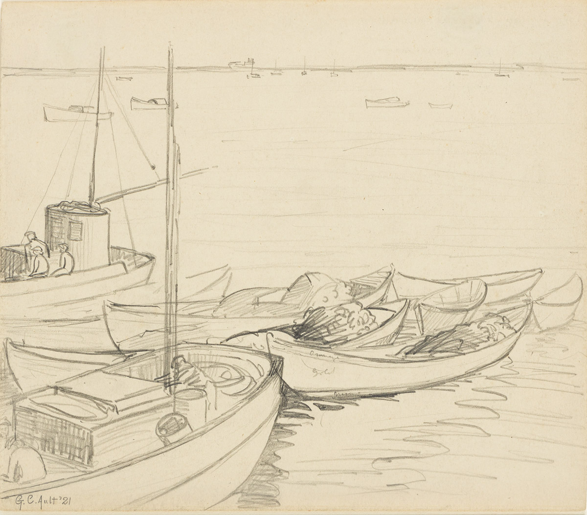 GEORGE AULT (1891 - 1948, AMERICAN) Provincetown, Mass. Boats.